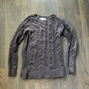 LOFT Brown Cable Knit Crew Neck Sweater